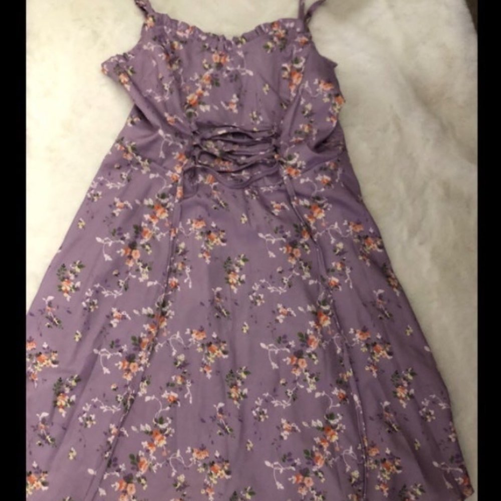 Romwe Purple flower printed mini Dress